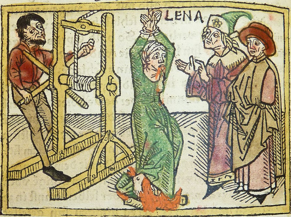 Tortura di Lena, miniatura medievale