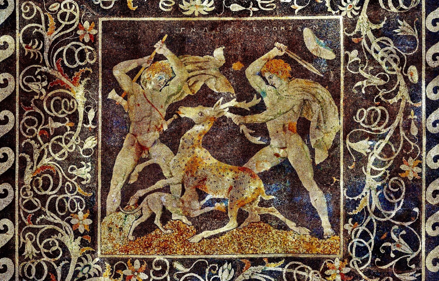 Alexander and Hephaestion during a deer hunt, 4th century BC – Museum of Pella EL