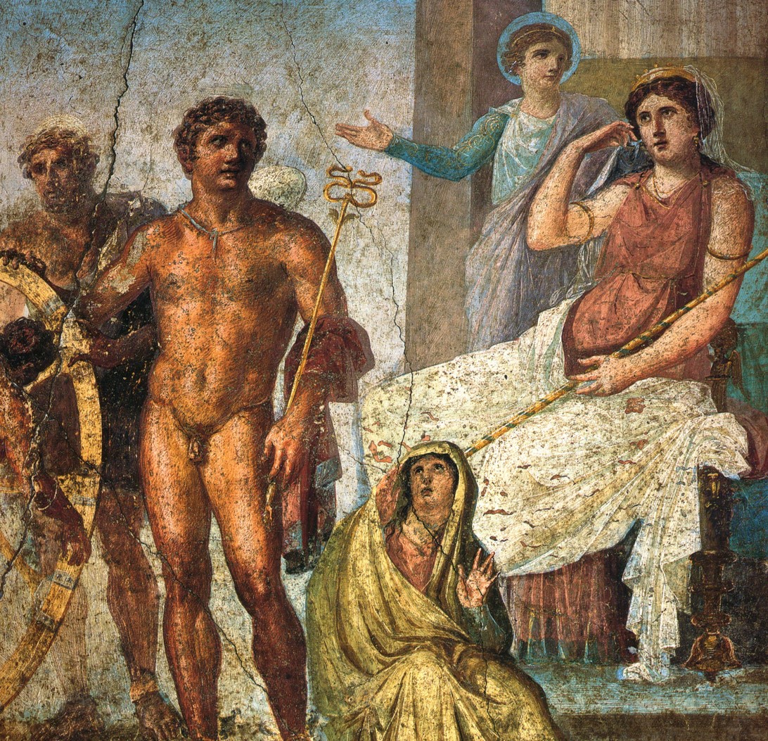 Nephele at the feet of Hermes – Punishment of Ixion fresco House of the Vettii, Pompeii IT