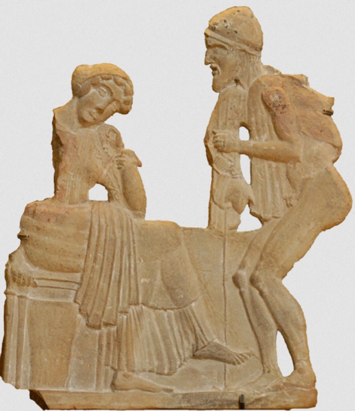 Terracotta with Odysseus and Penelope, 460–450 BC, from the island of Melos - Louvre Museum, Paris FR