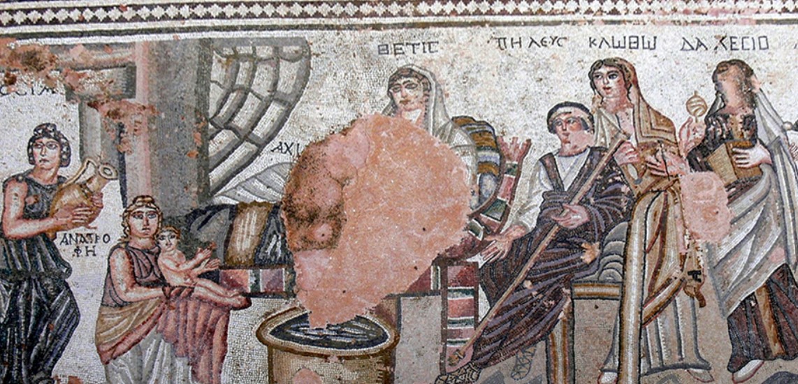 Mosaic of the first bath of Achilles, 4th century CE - House of Perseus in Nea Paphos, Cyprus