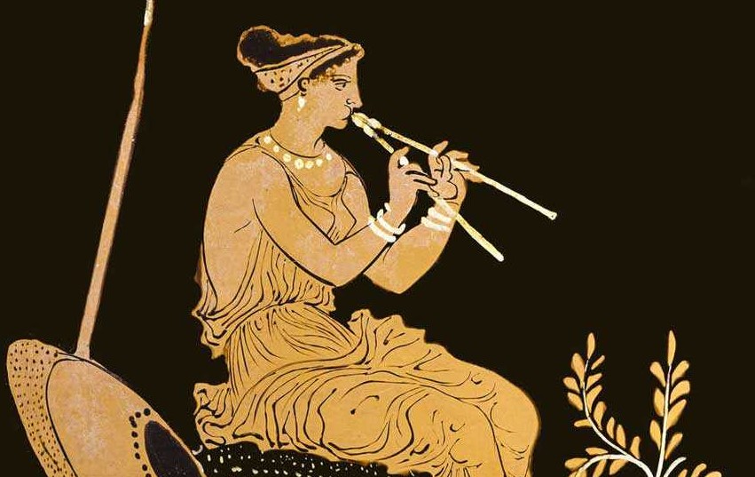 Athena mentre suona l'aulos